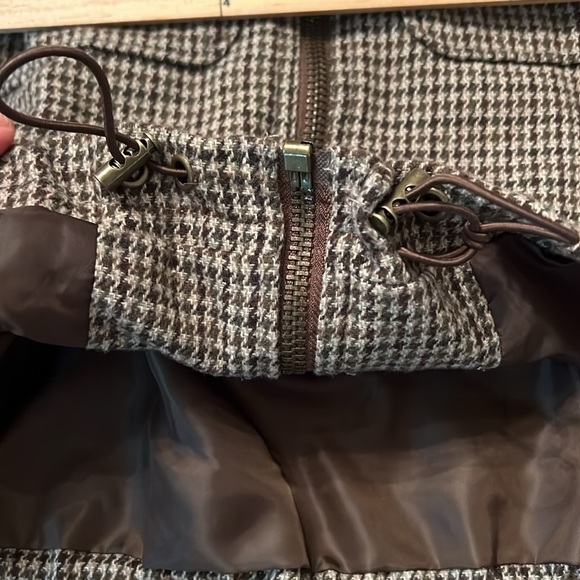DEMOCRACY MINI CHECK ZIP FRONT BOMBER JACKET OLIVE BROWN TWEED HOUNDSTOOTH MED - Picture 11 of 14